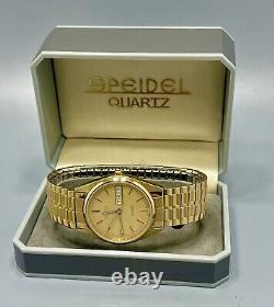 Vintage Mens Spidel Gold Tone NOS Wrist Watch & Box