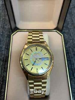 Vintage NEW OLD STOCK Seiko 5 7S26-6009 Day-Date Automatic Gold Tone 34mm Watch