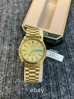 Vintage NEW OLD STOCK Seiko 5 7S26-6009 Day-Date Automatic Gold Tone 34mm Watch