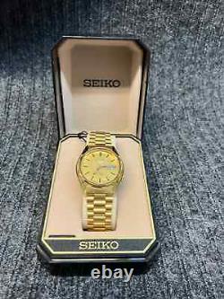 Vintage NEW OLD STOCK Seiko 5 7S26-6009 Day-Date Automatic Gold Tone 34mm Watch