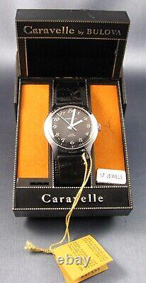 Vintage NOS Caravelle by Bulova Black Dial Watch & Box 17J Unworn 1971