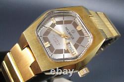 Vintage NOS Helbros Gold Tone Automatic Mens Date Watch & Box 17J Unworn 1970