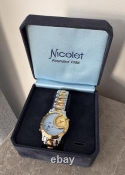 Vintage NOS Nicolet 2 Dial Watch With Box Quartz Watch