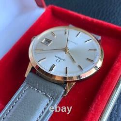 Vintage NOS Omega Geneve 14K Solid Gold Date Manual Wind Wristwatch with Box