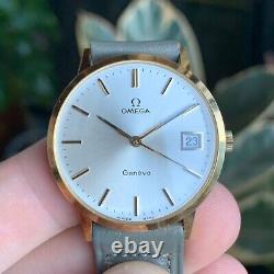 Vintage NOS Omega Geneve 14K Solid Gold Date Manual Wind Wristwatch with Box