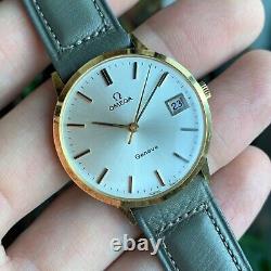 Vintage NOS Omega Geneve 14K Solid Gold Date Manual Wind Wristwatch with Box