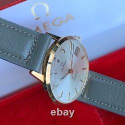 Vintage NOS Omega Geneve 14K Solid Gold Date Manual Wind Wristwatch with Box