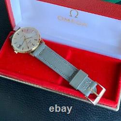 Vintage NOS Omega Geneve 14K Solid Gold Date Manual Wind Wristwatch with Box