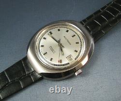 Vintage NOS Waltham Silver Tone Mens Date Watch & Box 17J Unworn 1970 Full Kit