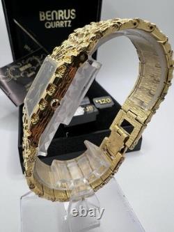 Vintage New Old Stock Benrus Gold Tone Melted Nugget Diamond Quartz