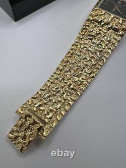 Vintage New Old Stock Benrus Gold Tone Melted Nugget Diamond Quartz