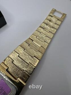 Vintage New Old Stock Benrus Gold Tone Melted Nugget Diamond Quartz