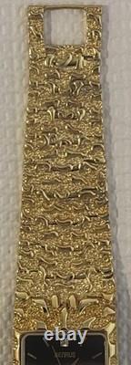 Vintage New Old Stock Benrus Gold Tone Melted Nugget Diamond Quartz New Battery