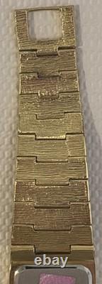 Vintage New Old Stock Benrus Gold Tone Melted Nugget Diamond Quartz New Battery