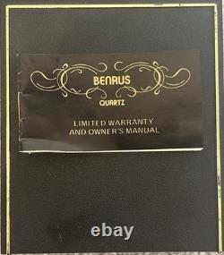 Vintage New Old Stock Benrus Gold Tone Melted Nugget Diamond Quartz New Battery