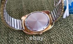 Vintage New Old Stock Bulova 36mm Automatic Gold Tone Watch on Stretchy Band