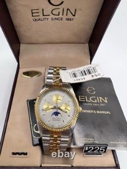 Vintage New Old Stock Elgin Sportsman Chrono style Moonphase Gold Silver Tone