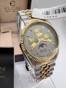 Vintage New Old Stock Elgin Sportsman Chrono style Moonphase Gold Silver Tone