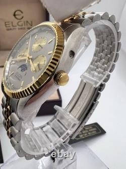 Vintage New Old Stock Elgin Sportsman Chrono style Moonphase Gold Silver Tone