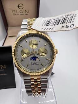 Vintage New Old Stock Elgin Sportsman Chrono style Moonphase Gold Silver Tone