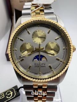 Vintage New Old Stock Elgin Sportsman Chrono style Moonphase Gold Silver Tone