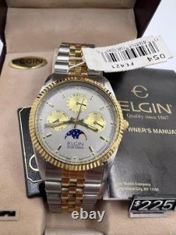 Vintage New Old Stock Elgin Sportsman Chrono style Moonphase Gold Silver Tone