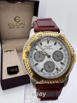 Vintage New Old Stock Elgin Tachymeter Gold Tone Sporty Classic Men's Watch Box