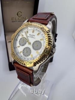 Vintage New Old Stock Elgin Tachymeter Gold Tone Sporty Classic Men's Watch Box