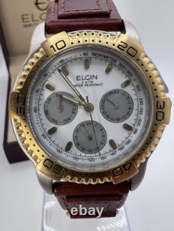 Vintage New Old Stock Elgin Tachymeter Gold Tone Sporty Classic Men's Watch Box