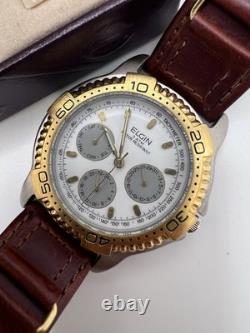 Vintage New Old Stock Elgin Tachymeter Gold Tone Sporty Classic Men's Watch Box