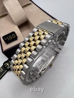 Vintage New Old Stock Elgin Tank Gold Silver Tone Blue Face Men's Watch Classy