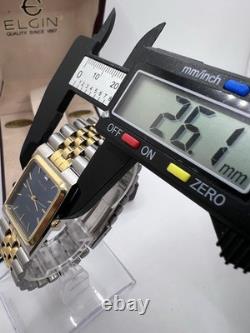 Vintage New Old Stock Elgin Tank Gold Silver Tone Blue Face Men's Watch Classy