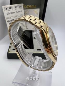 Vintage New Old Stock Gold Tone Helbros HQ Day Date Box Watch Classy Sporty
