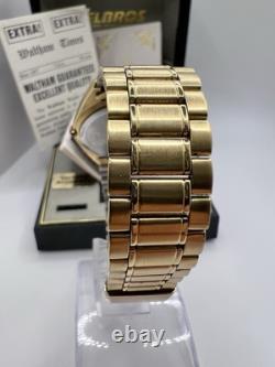 Vintage New Old Stock Gold Tone Helbros HQ Day Date Box Watch Classy Sporty