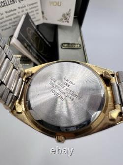 Vintage New Old Stock Gold Tone Helbros HQ Day Date Box Watch Classy Sporty