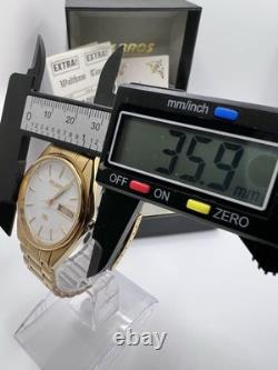 Vintage New Old Stock Gold Tone Helbros HQ Day Date Box Watch Classy Sporty