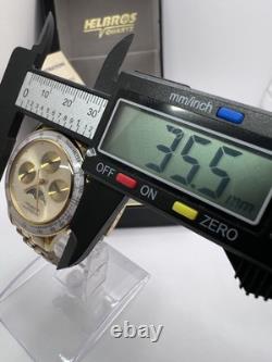 Vintage New Old Stock Helbros Tachymeter Moonphase Gold Tone Classy Unique Watch