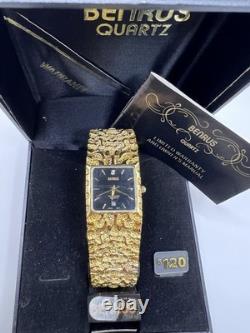 Vintage New Old Stock Mens Gruen Precision Quartz Gold Tone Nugget Watch