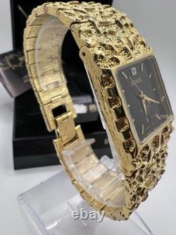 Vintage New Old Stock Mens Gruen Precision Quartz Gold Tone Nugget Watch