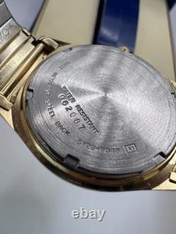 Vintage New Old Stock Seiko SQ Day Date Gold Tone Elegant Sporty Stretch Band