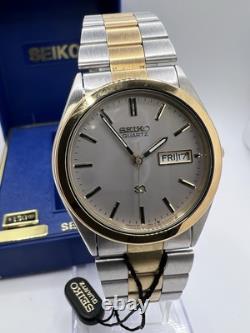 Vintage New Old Stock Seiko SQ President Gold Silver Tone Day Date Watch Classy