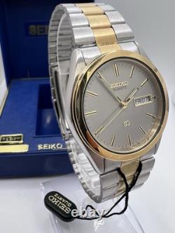 Vintage New Old Stock Seiko SQ President Gold Silver Tone Day Date Watch Classy