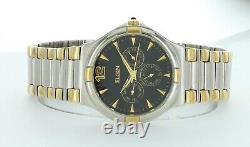 Vintage New old Stock Men's Elgin Dress Watch Two Tone Black Dial Day And Date