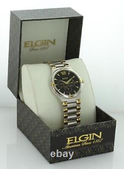 Vintage New old Stock Men's Elgin Dress Watch Two Tone Black Dial Day And Date