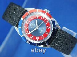 Vintage Olma Diver Swiss Mechanical Watch 1970s NOS 17 Jewel Mid Size Pepsi Dial