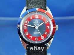 Vintage Olma Diver Swiss Mechanical Watch 1970s NOS 17 Jewel Mid Size Pepsi Dial