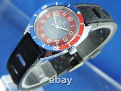 Vintage Olma Diver Swiss Mechanical Watch 1970s NOS 17 Jewel Mid Size Pepsi Dial