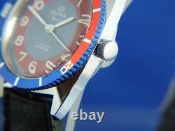 Vintage Olma Diver Swiss Mechanical Watch 1970s NOS 17 Jewel Mid Size Pepsi Dial