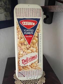 Vintage Original Tom's Peanuts Metal Thermometer Sign New Old Stock with Box