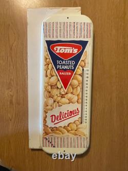 Vintage Original Tom's Peanuts Metal Thermometer Sign New Old Stock with Box